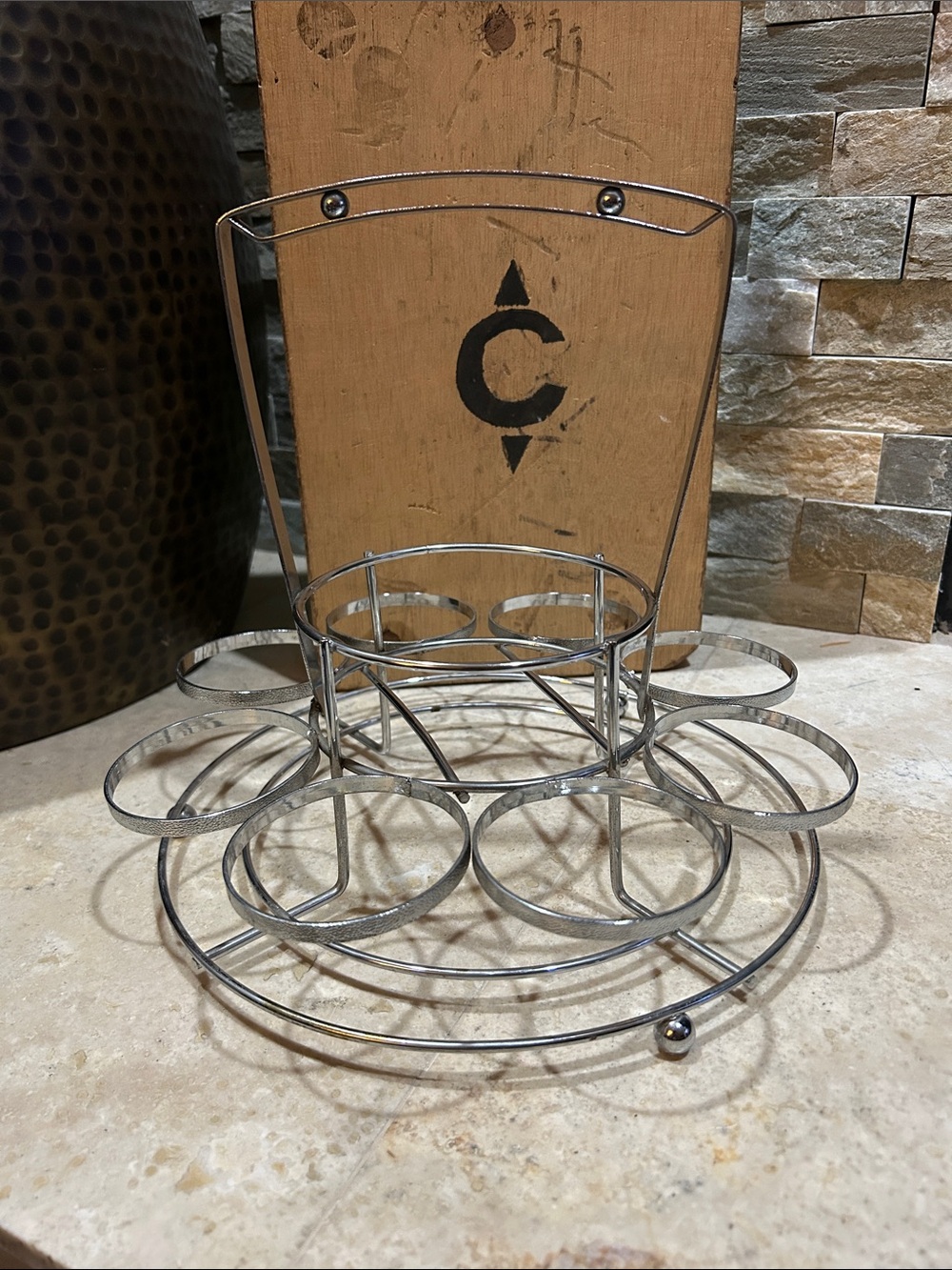 vintage Mid-Century Modern Chrome glassware drink caddy